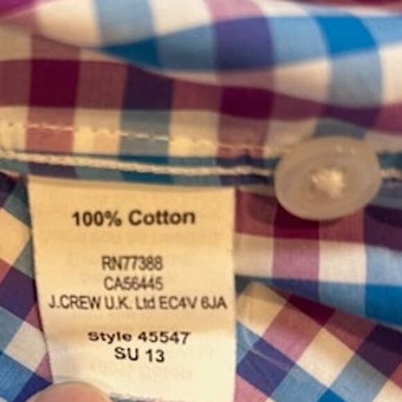 J. CREW Lightweight Shirt Gingham Plaid Button Down Long Sleeve SMALL Slim Fit - Picture 7 of 7